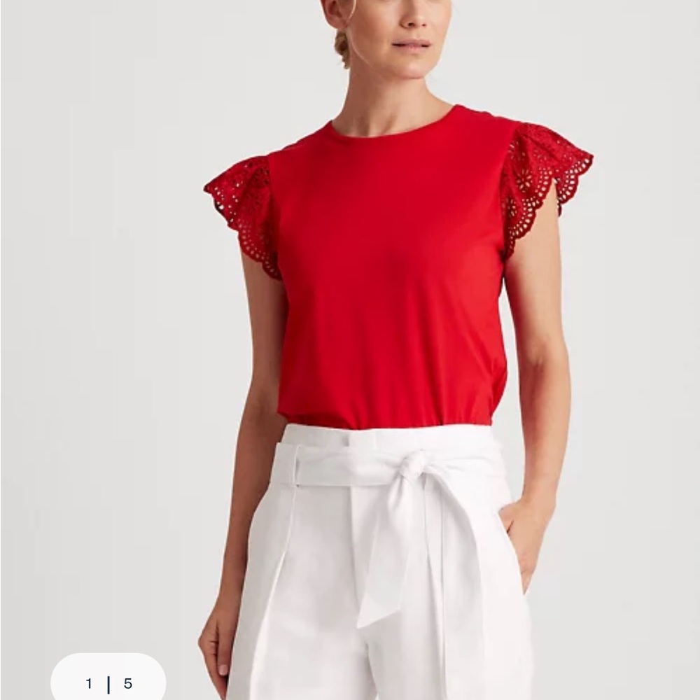 Ralph Lauren cotton Ruffle-sleeve cotton tee, red,‎ size PS. EUC.